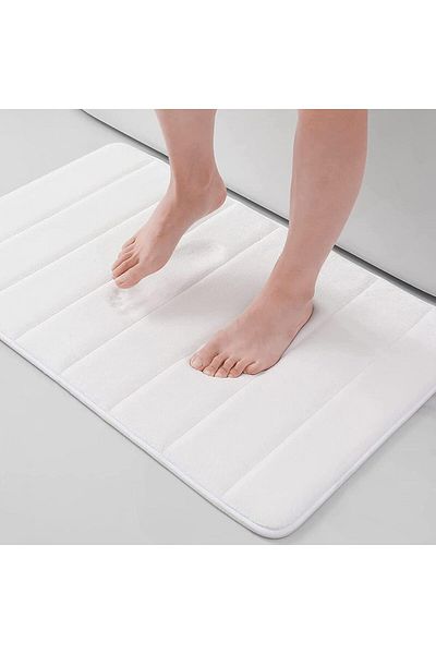COOYA Memory Foam Bath Mat, 24" x 16", Soft and Non-Slip, Water Absorbent, Machine Washable Bath(White)