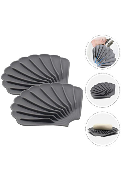 omilife Gray Color Non-Slip Oyster Shaped Silicone Soap Dish Soap Storage Holder & Portable Soap Case Pla
