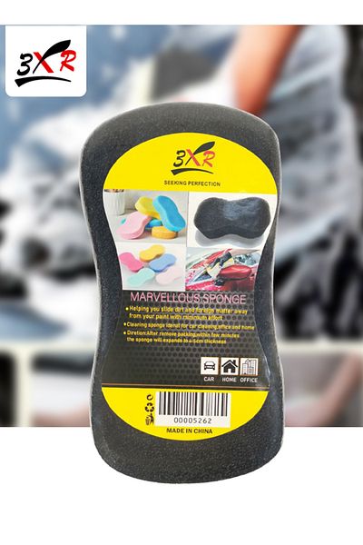 3XR Car Cleaning Sponge for Car, Bike, Kitchen, Bathroom, Office Use – 20x10x6cm, Black