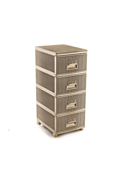 Omnipazar SY-4553 Örgü Desen Plastik Komidin Mutfak Sebzelik 4 Katlı Krem