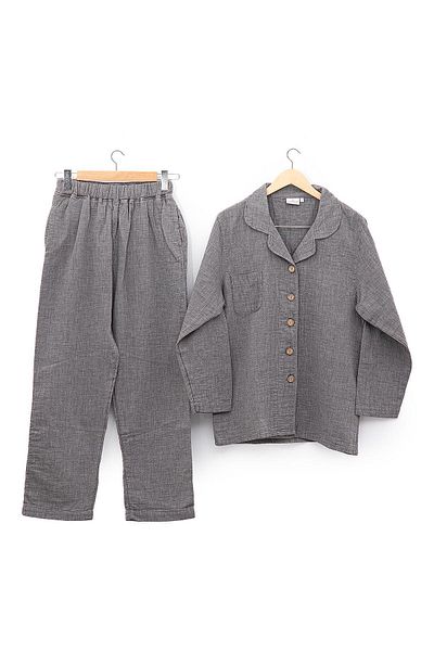 Ecocotton Set pijamale Melsa pentru femei 100% bumbac organic muselina antracit