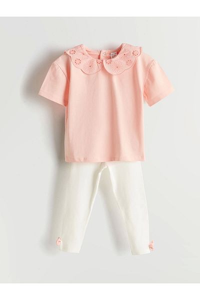 LC Waikiki بلوزة وبنطلون ضيق للفتيات الصغيرات من LCW Baby PINK بياقة مطرزة