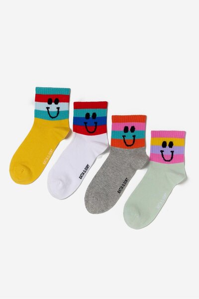 Katia&Bony Women's Smiling Face Printed 4 Pack Socks Multicolor