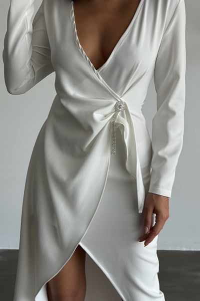 Kokosh moda Double Breasted Brooch Detailed Dress - White