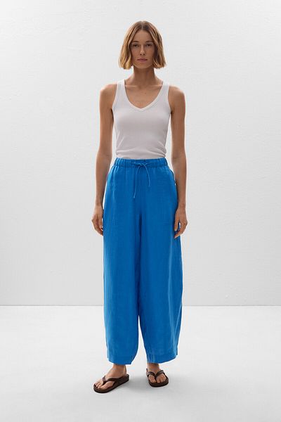 Oysho 100% Linen Barrel Trousers