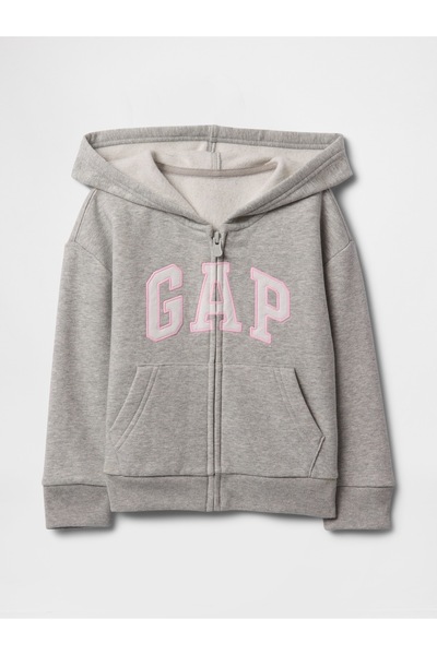 GAP Baby Girl Gray Logo Zippered Hooded Sweatshirt