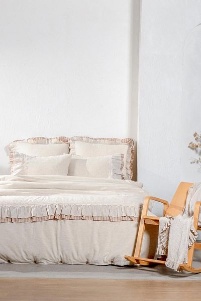 Ecocotton Dalya King Size Duvet Cover Set 100% Organic Cotton Linen Frilly Terra 240x220 Cm