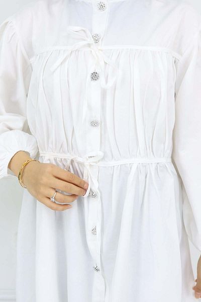 giyze Stone Buttoned Shirred Shirt Ecru