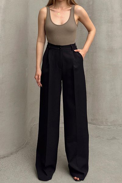 Olcay Palazzo-Hose mit hoher Taille und weitem Bein SCHWARZ 7577