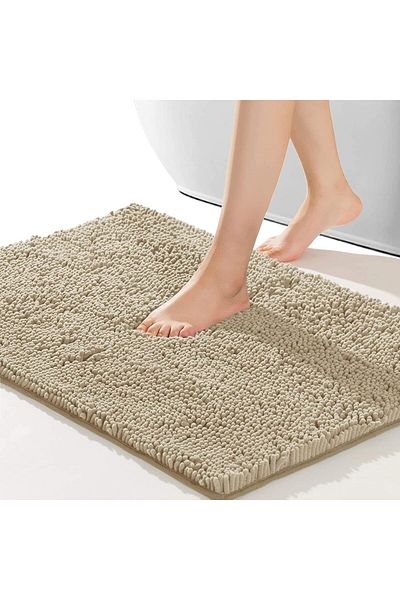 COOYA Bath Mat, 80x50 cm Non-Slip, Soft Cozy Shaggy Durable Thick, Easier to Dry, Plush Rugs(Beige)