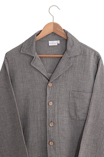 Ecocotton Σετ ανδρικές πιτζάμες Melsa 100% οργανικό βαμβάκι μουσελίνα ανθρακί