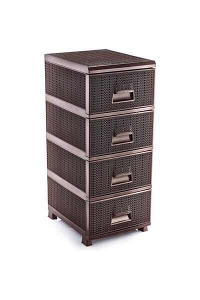 Omnipazar SY-4553 Örgü Desen Plastik Komidin Mutfak Sebzelik 4 Katlı Kahverengi