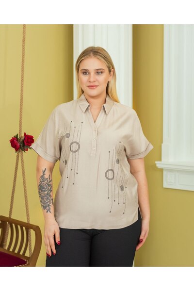 FUERTE XL Büyük Beden Taş Süslemeli Bluz