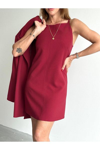 Maldia Shop Women's Mini Size Strappy Burgundy Dress