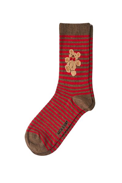 Katia&Bony Men's Red Teddy Patterned Socks