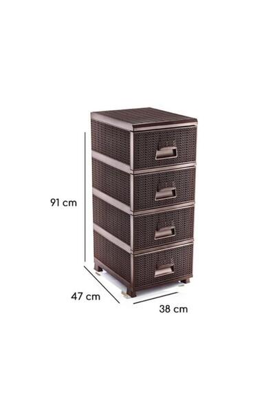 Omnipazar SY-4553 Örgü Desen Plastik Komidin Mutfak Sebzelik 4 Katlı Kahverengi