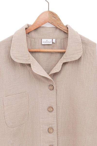 Ecocotton Γυναικείο Σετ Πυτζάμες Melsa 100% Οργανικό Βαμβάκι Μουσελίνα Μπεζ