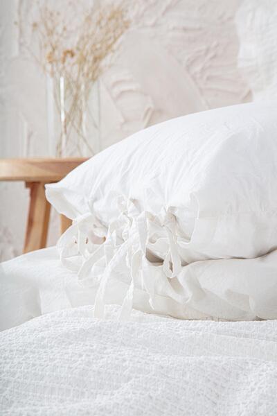 Ecocotton Ayda King Size Duvet Cover Set 100% Organic Cotton Woven Cream 240x220 Cm