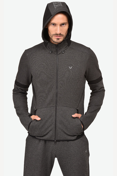 bilcee Чоловічий антрацитовий спортивний верх з капюшоном і гумовою манжетою 1231