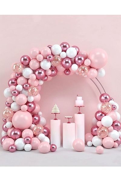 Ezgi Party Store Pink White Chrome Pink Balloon Chain Set 100 Pcs