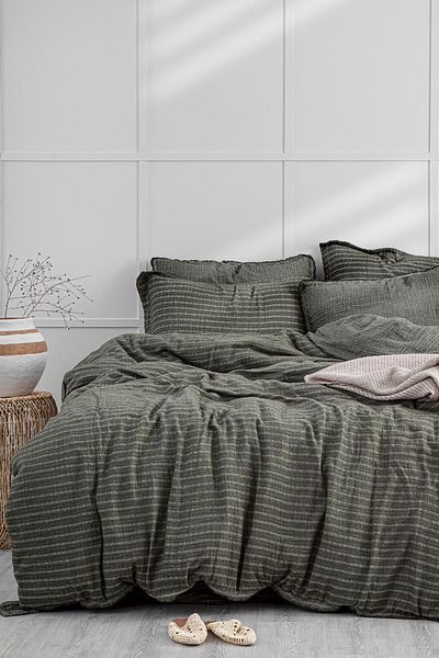 Ecocotton Tara King Size Duvet Cover Set 100% Organic Cotton Muslin Green 240x220 Cm