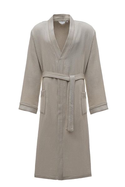 Ecocotton Ανδρικό μπουρνούζι Jacquard Beige Pique Alessa - 100% οργανικό βαμβάκι