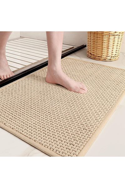 COOYA Beige Bathroom Rugs 44x75 cm-Non Slip,Absorbent,Quick Dry,Washable Shower Mat,for Washroom Floor