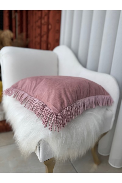 AYDINDOKUMA Ruby Tasseled Velvet Fabric Throw Pillow Cover with Fringes