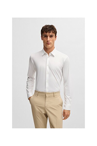 BOSS Yapılandırılmış performans esnek kumaştan dar kesim gömlek
