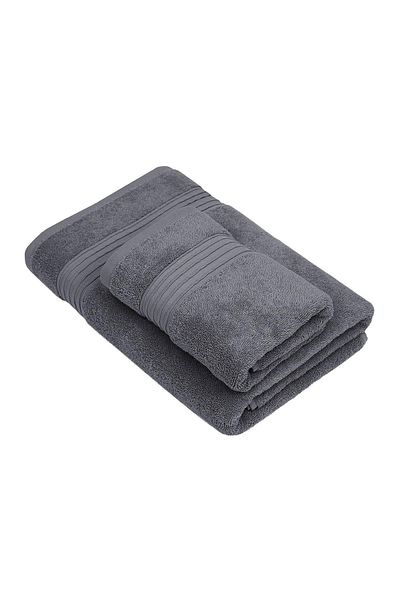 Ecocotton Venus 2-Piece Bath Towel Set 100% Organic Cotton Stripe Bordered Anthracite 50x90/80x150