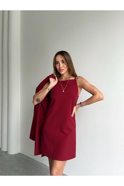 Maldia Shop Women's Mini Size Strappy Burgundy Dress