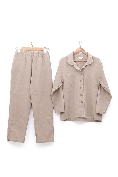 Ecocotton Γυναικείο Σετ Πυτζάμες Melsa 100% Οργανικό Βαμβάκι Μουσελίνα Μπεζ