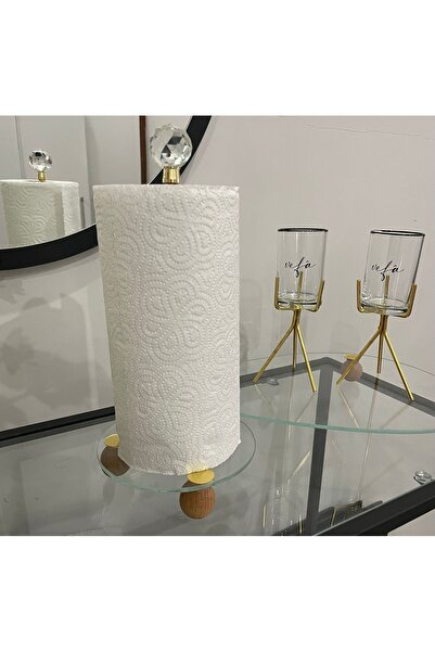 Meralles Gold Dekoratif Ahşap Top Ayaklı Kristal Taşlı Cam Kağıt Havluluk