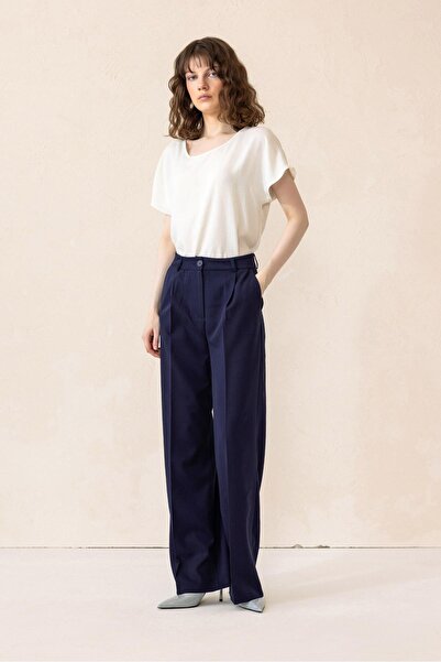 Olcay Yüksek Bel Bol Paça Palazzo Pantolon LACİVERT 7577