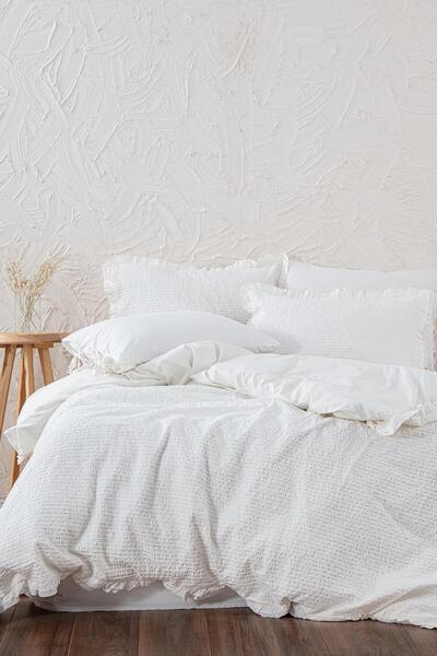 Ecocotton Ayda King Size Duvet Cover Set 100% Organic Cotton Woven Cream 240x220 Cm