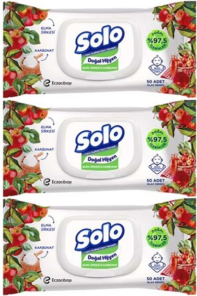 Solo Wet Towel Wipes 50 Sheets Apple Cider Vinegar & Baking Soda (Set of 9) (3Pk*3) 450 Sheets