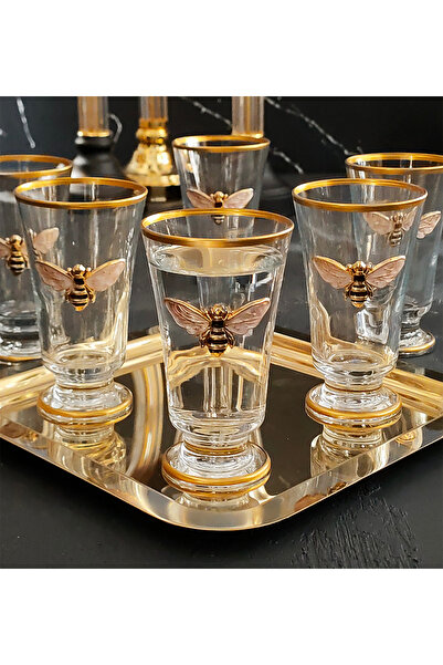 REGNA HOME Fine Living Queen Bee 6 Parça Dekorlu Kadeh -kahve Yanı - Su Bardağı- Meşrubat Bardağı- Bayram Özel