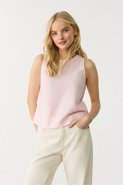 Stradivarius Flowing striped linen blend racerback top
