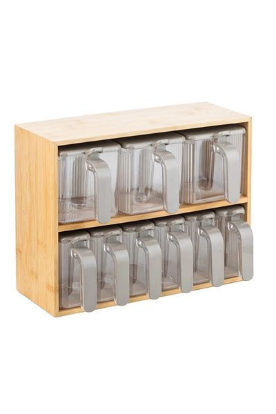 EVLE 9-Piece Spice Rack Set with Bamboo Stand 19 Pieces Practical Storage Container with Spoon