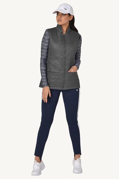 bilcee Women's Dark Gray Zero Sleeve Collared Windproof Three Seasons Vest 1267