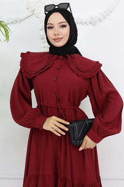 giyze Baby γιακά μπροστινό φόρεμα με κουμπί Claret Red 2274