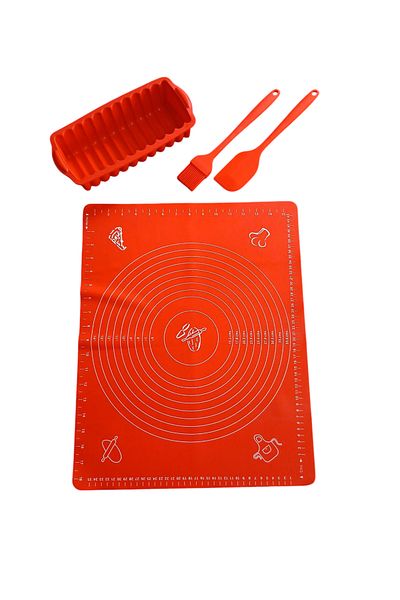 CKM silikon 4 Piece Silicone Kitchenware Set Dough Mat Brush Spatula Baton Cake