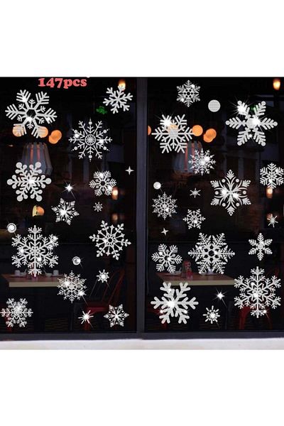 Movein Set de 147 stickere Movein, model fulgi de zapada, PVC, argintiu