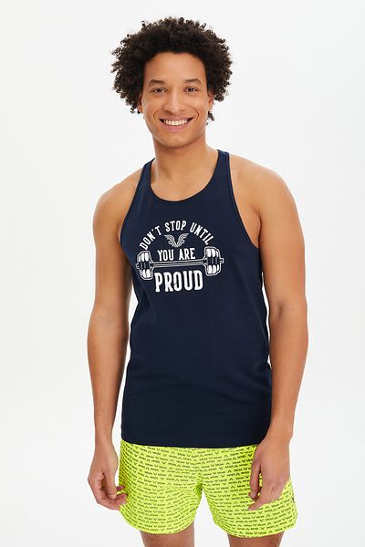 bilcee Ανδρικό μπλουζάκι μπάνιου με στάμπα μπλε Navy Blue Cotton Training 0776