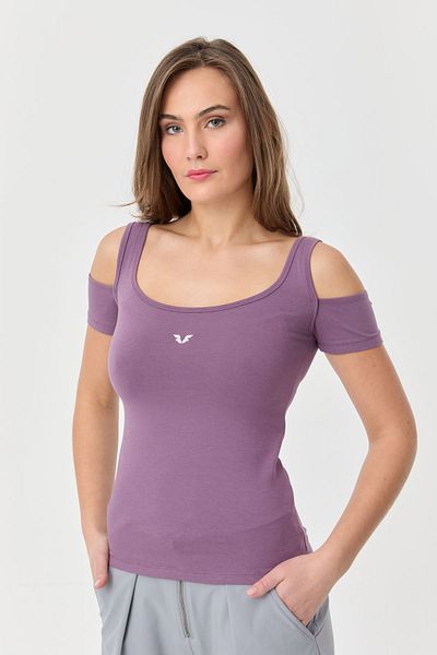 bilcee Women's Lilac Cotton Lycra Shoulder Detailed Athlete T-Shirt 9735