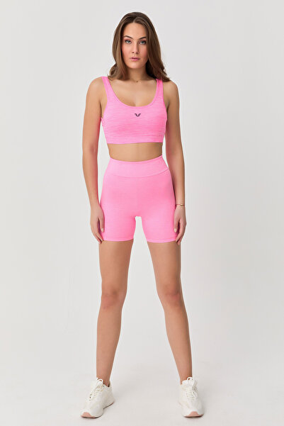 bilcee Women's Neon Pink Melange Covered Silky Touch Polyamide Sports Bra 9717