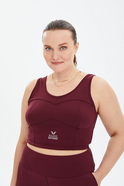 bilcee Crop Top Roșu Claret - Sutien de strângere pentru fitness și antrenament sportiv 0604