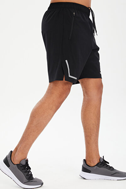 bilcee Erkek Siyah Yırtmaç Paça Fermuar Cepli İnce Dokuma Kumaşlı Antrenman Şort 0699