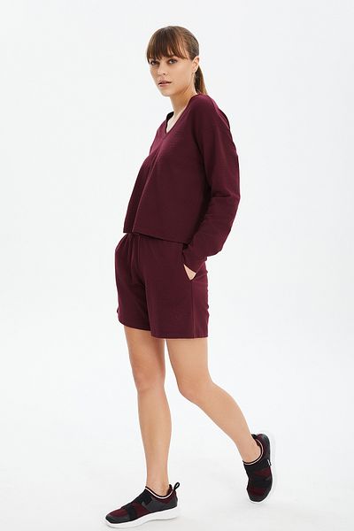 bilcee Set pantaloni scurți pentru damă cu textura moale roșu Claret - 0736