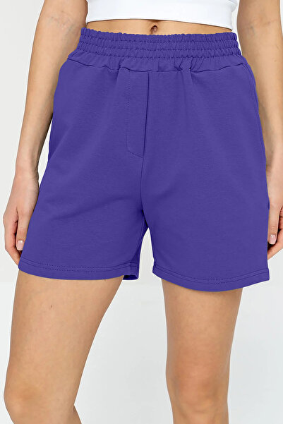 bilcee Quicktime Women's Veronica High Waist Cotton Pocket Elastic Waist Sports Shorts 7006